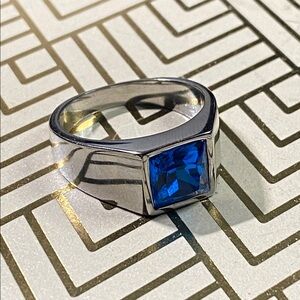 Men's Silver Ring with Blue Stone Size 10